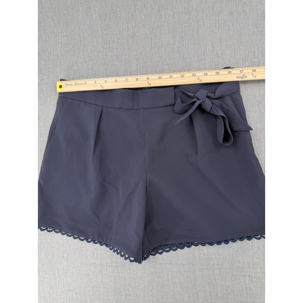Banana Republic Navy Blue Scalloped Hem Tie Waist Pleated Shorts Size 10 NEW - Picture 4 of 7